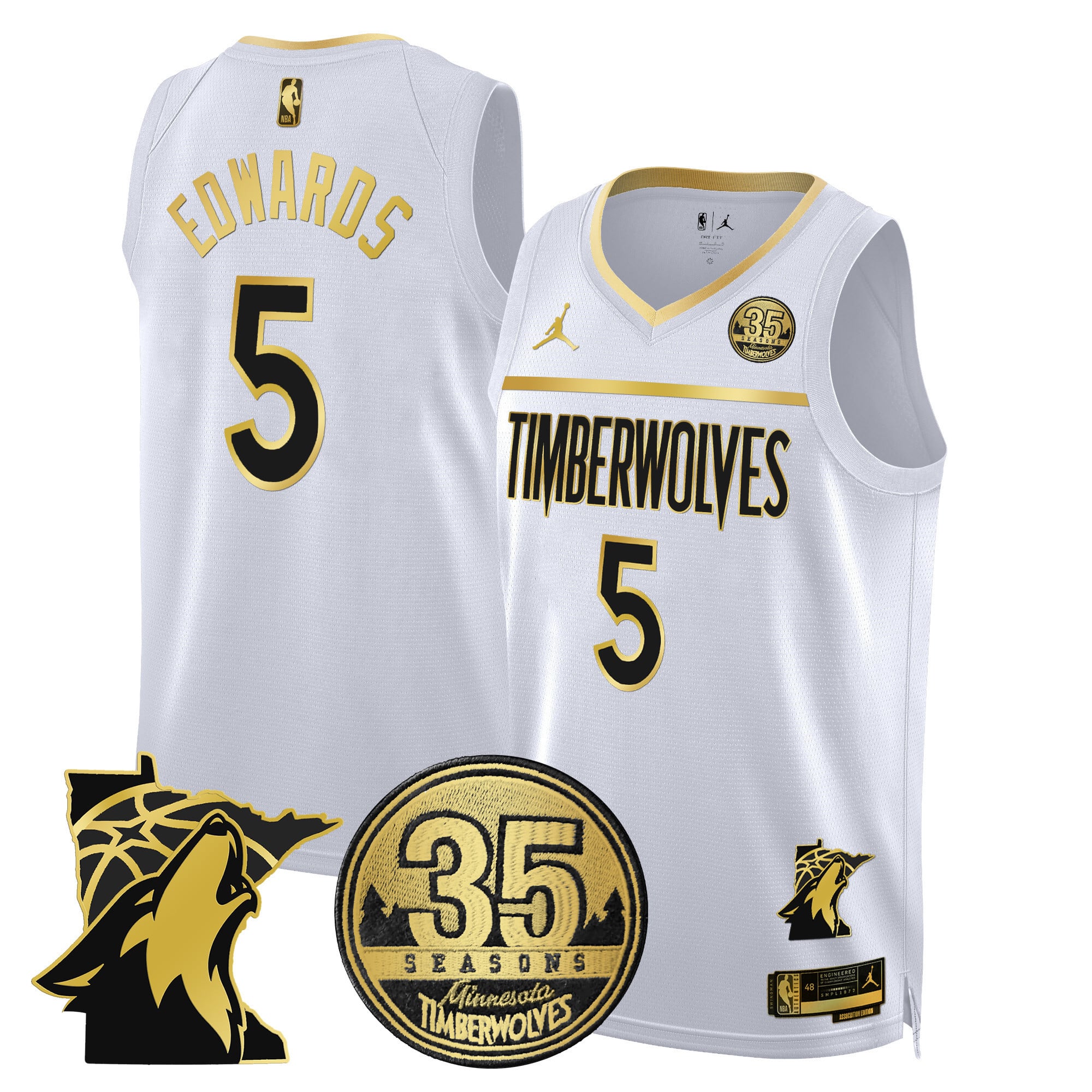 white Edwards Timberwolves Jersey - Edwards Timberwolves Jersey