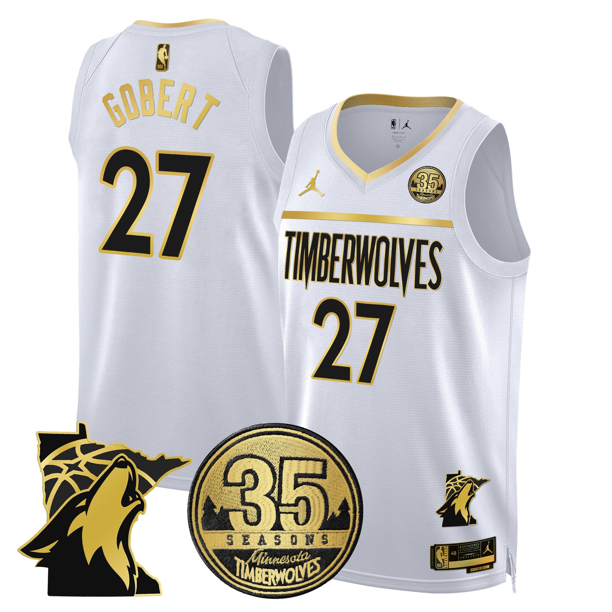Alternative view of white Edwards Timberwolves Jersey - Edwards Timberwolves Jersey