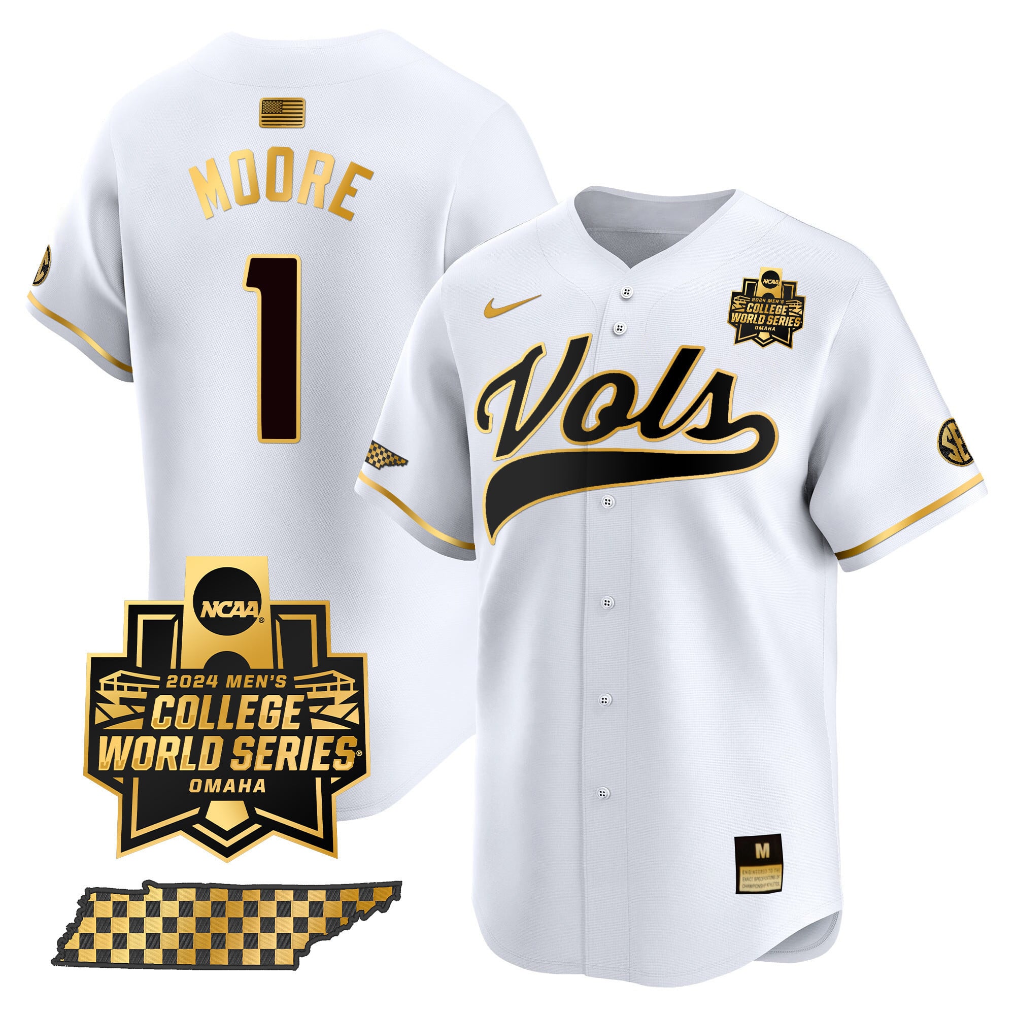 white gold Nike Vols Baseball Jersey - Nike Vols Baseball Jersey