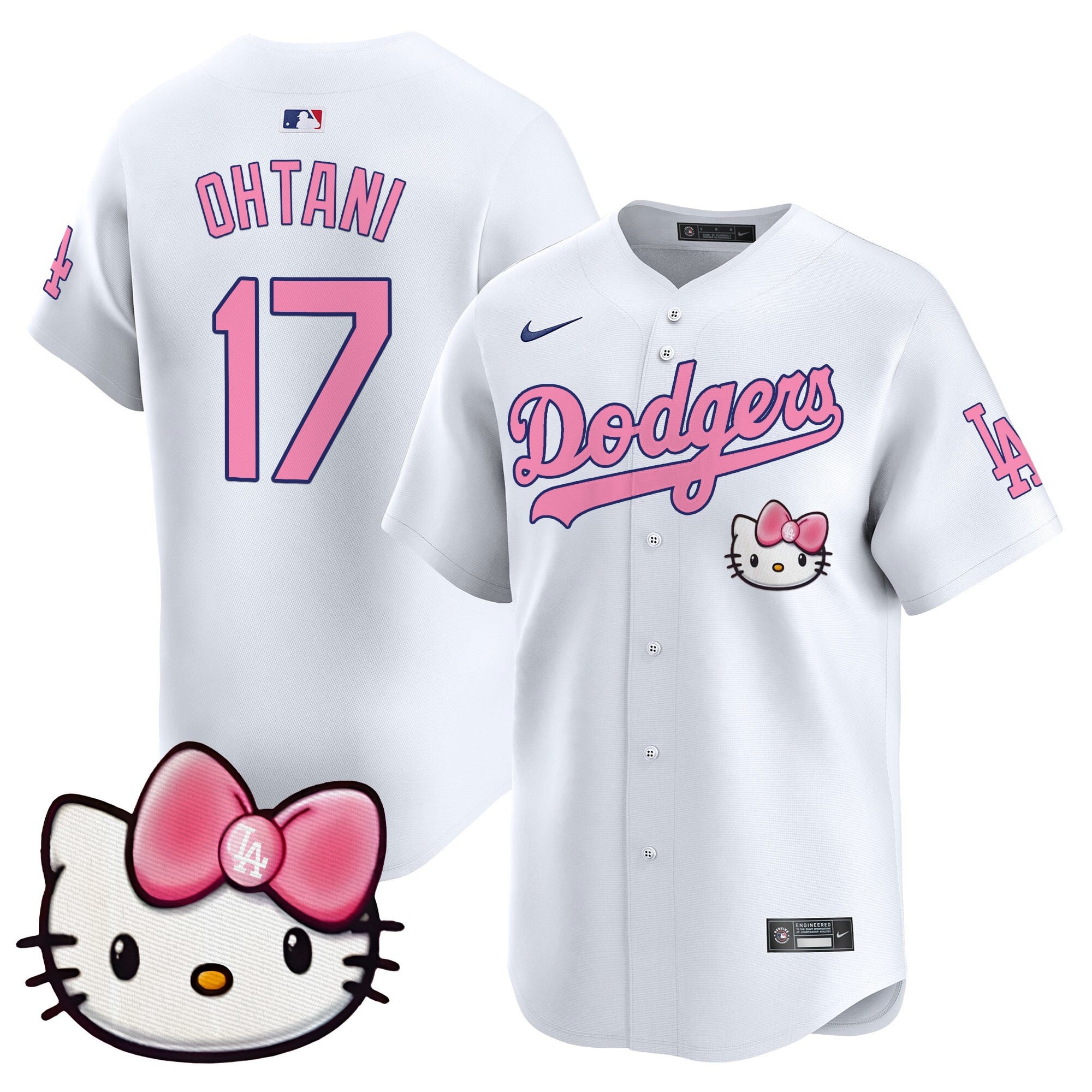 Alternative view of white Nike Dodgers Hello Kitty Jersey - Nike Dodgers Hello Kitty