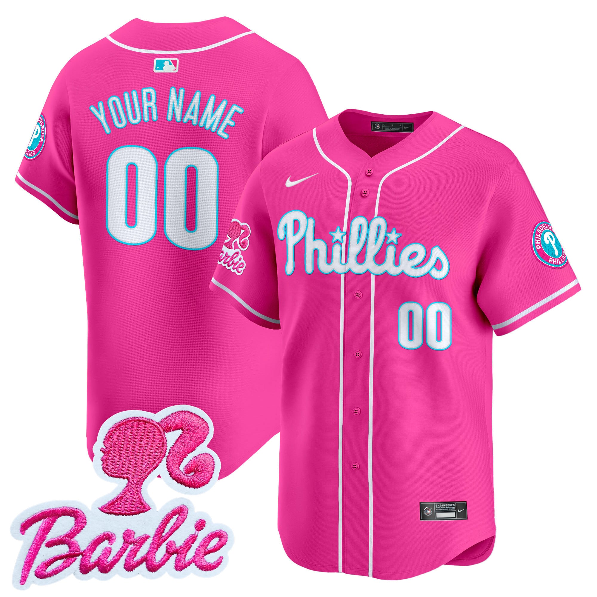 Alternative view of white Nike Phillies Barbie Jersey - Nike Phillies Barbie Jersey