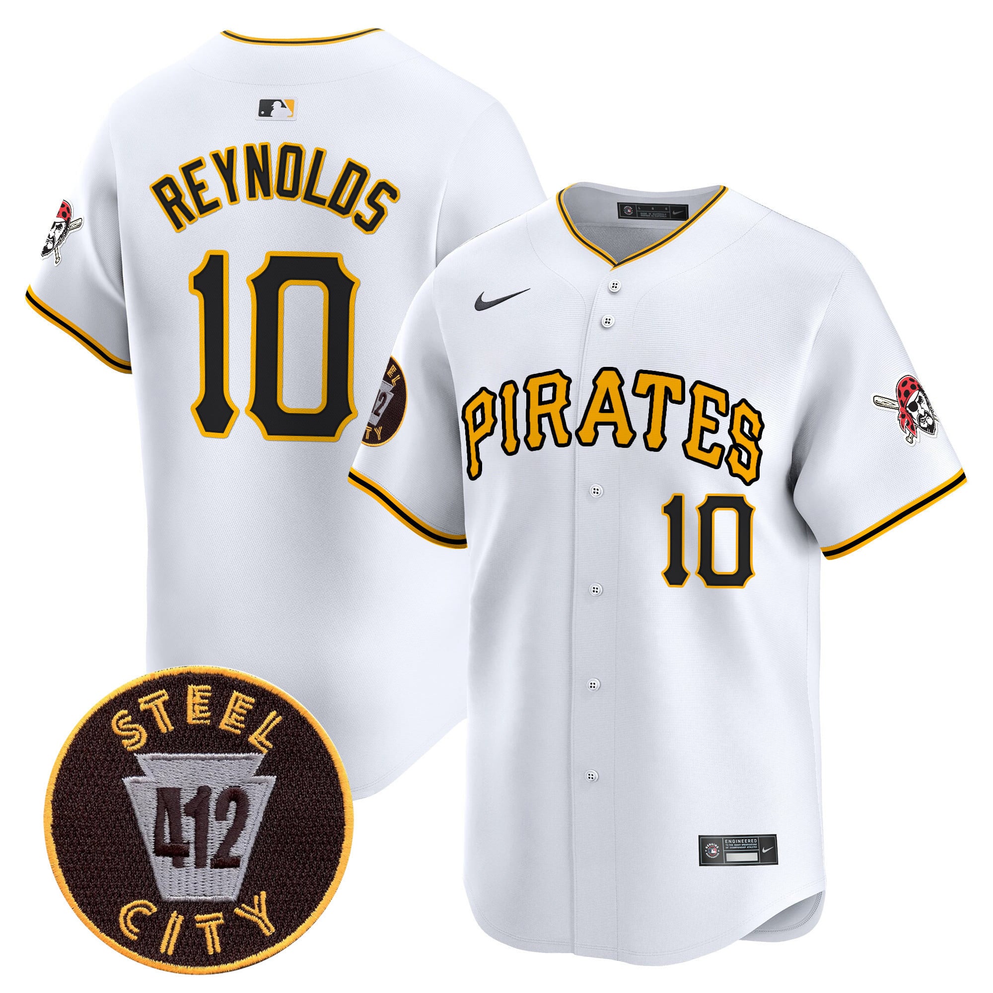 white Nike Pirates Reynolds #10 Jersey - Nike Pirates Reynolds #10