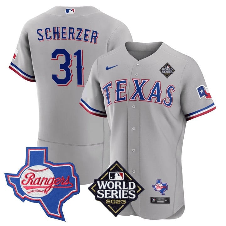 world Scherzer Rangers Gray Jersey - Scherzer Rangers Gray World