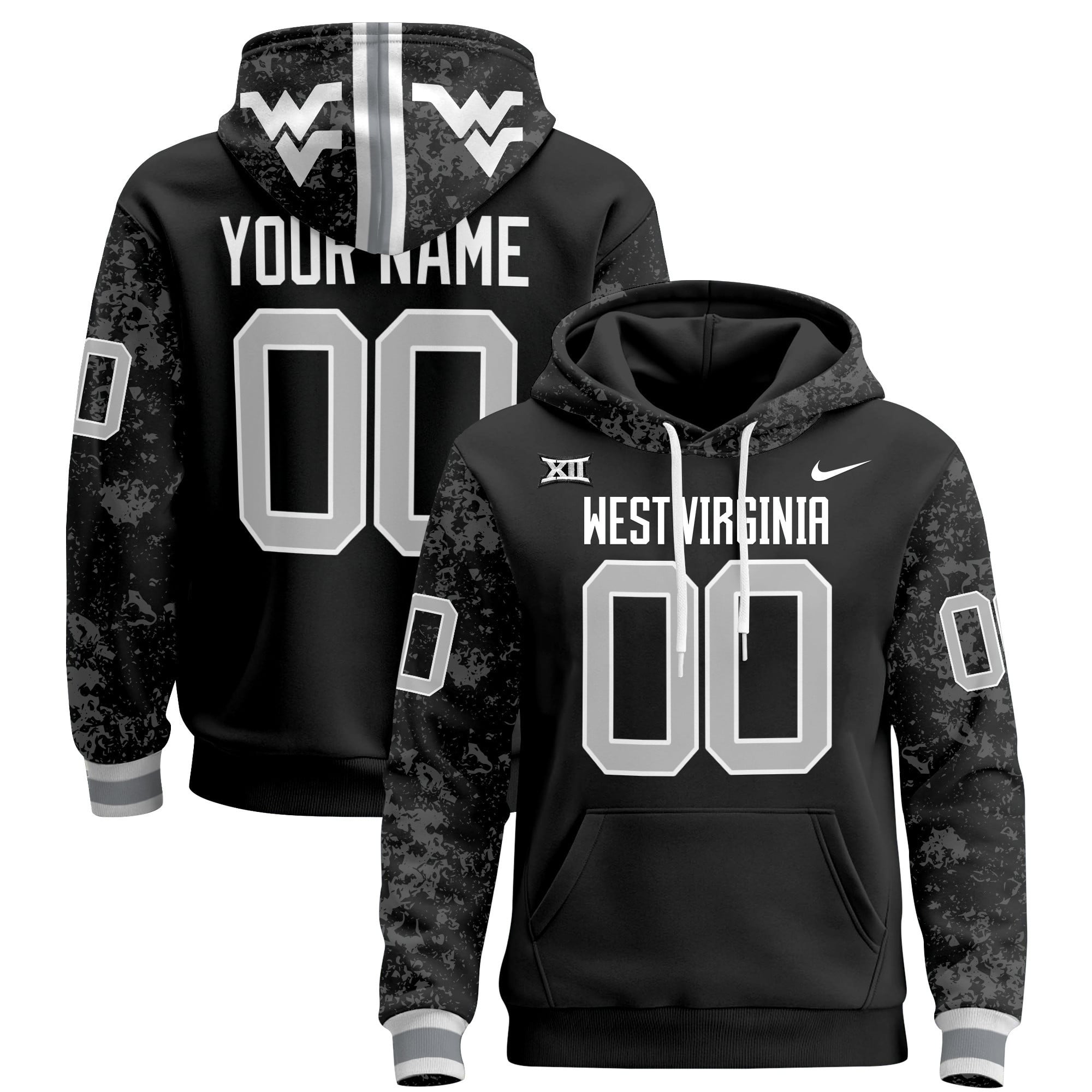 WVU Black Personalized Hoodie - Nike West Virginia Mountaineers Black