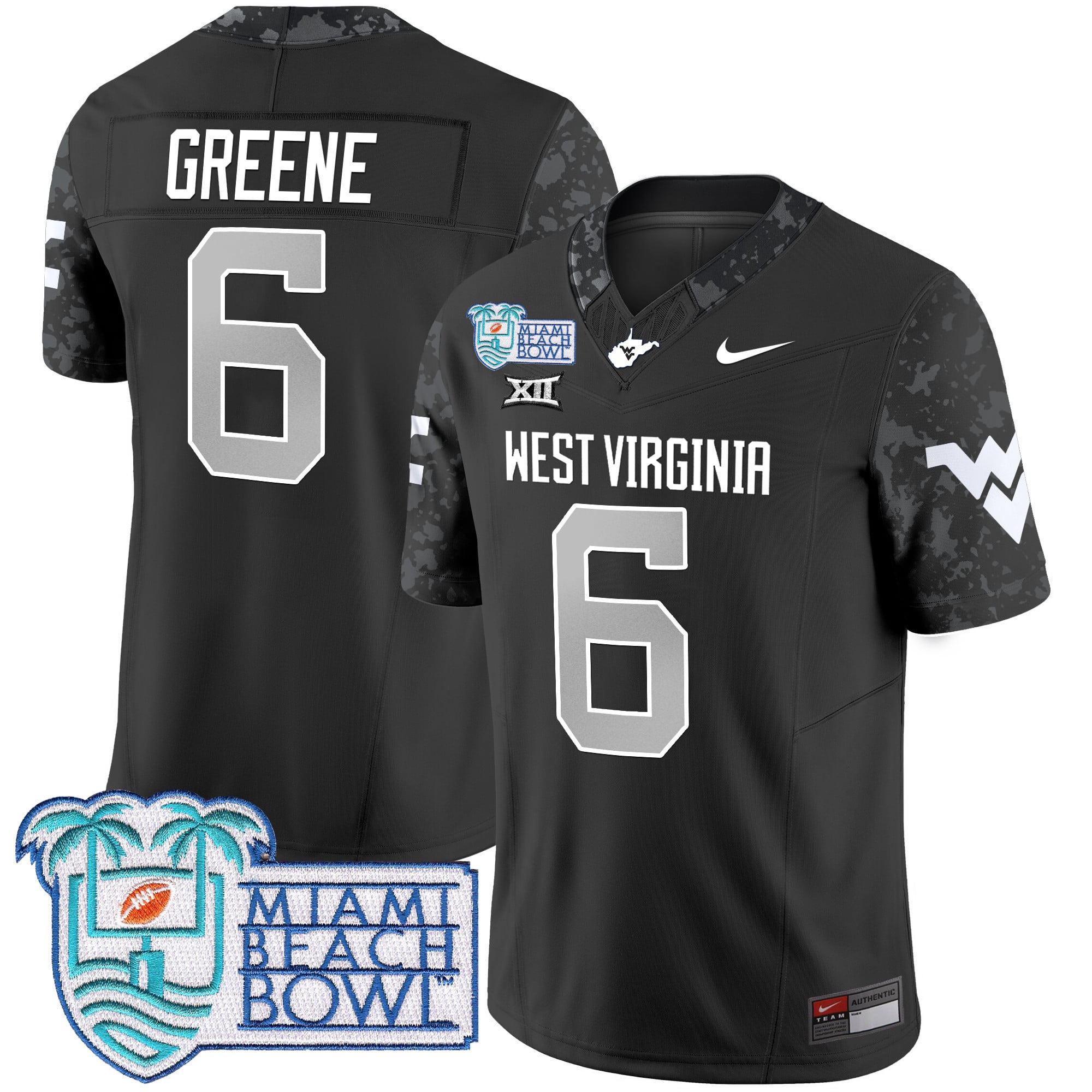 Alternative view of WVU Marchiol Black Jersey - Nike WVU Marchiol #8 Black Miami Beach