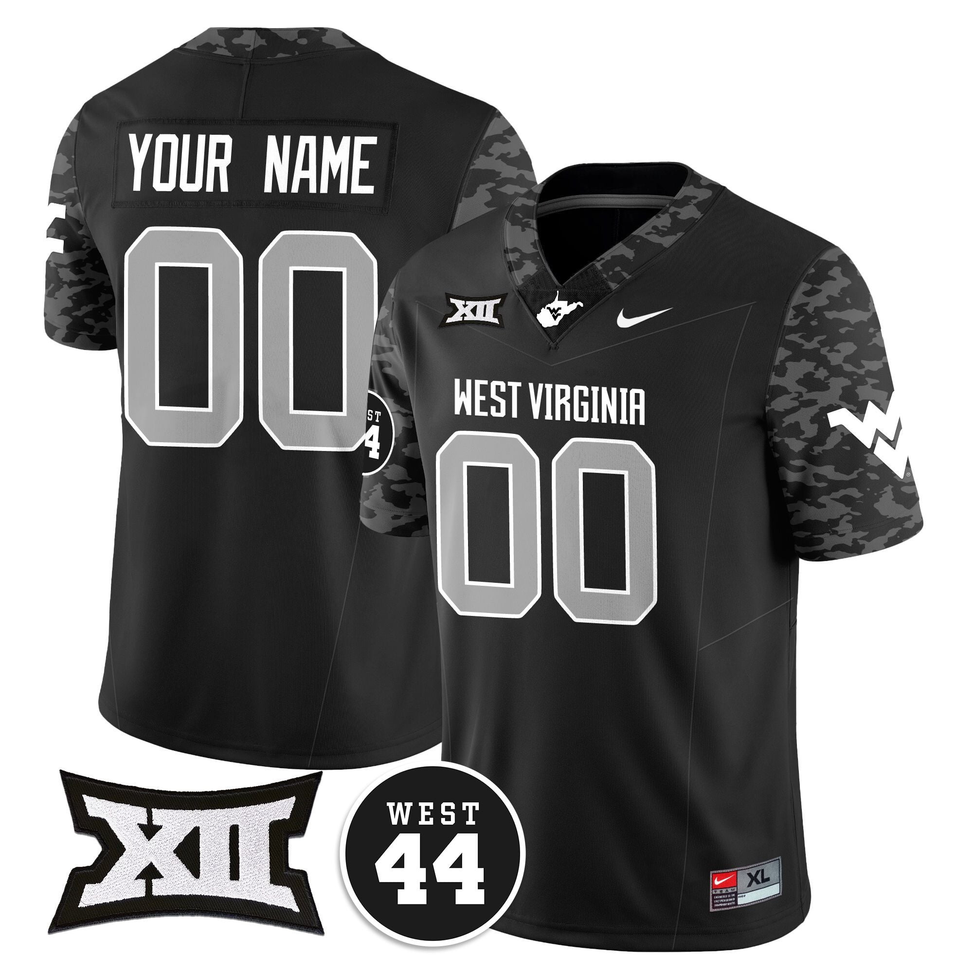 Alternative view of WVU Mountaineers Black Jersey - Nike West Virginia Mountaineers Black