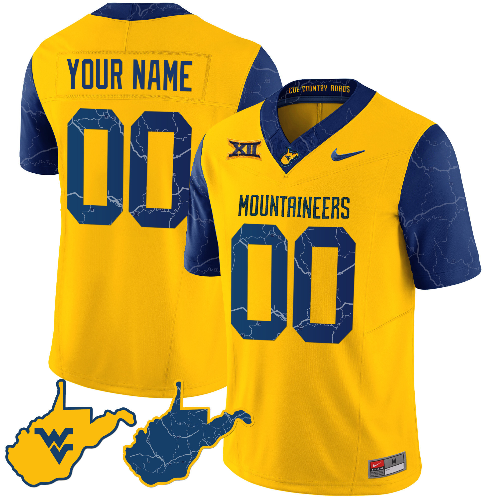 WVU Mountaineers Gold Jersey - Nike WVU Mountaineers #00 - Gold