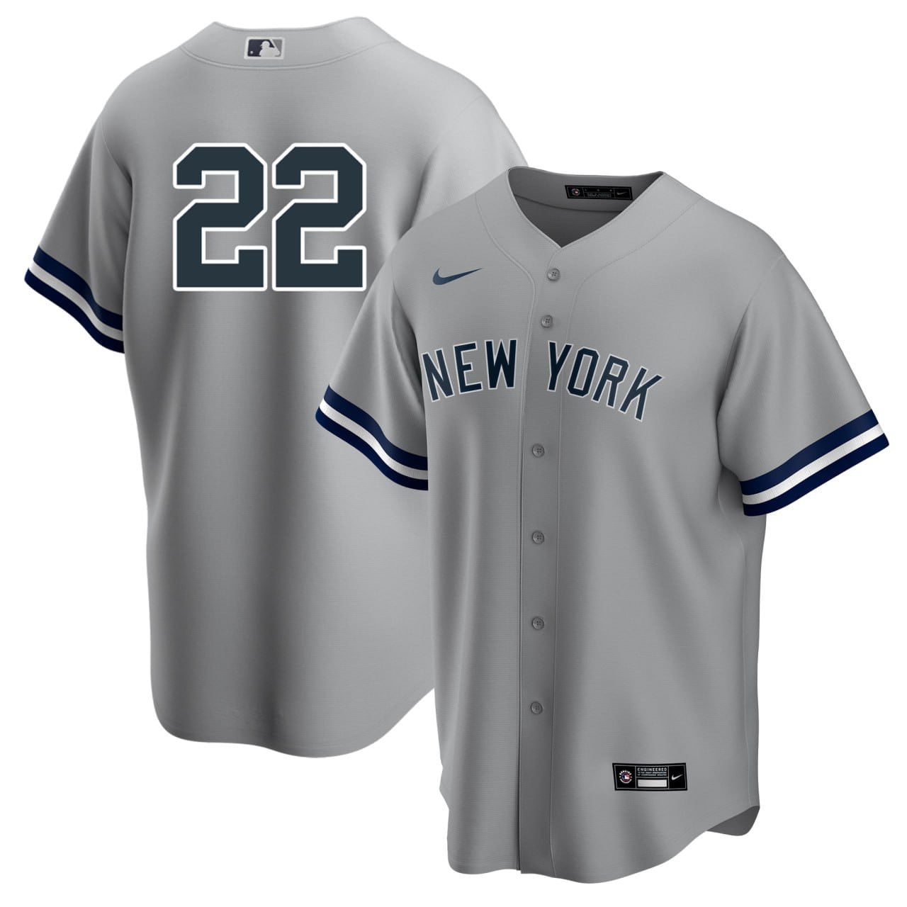 Yankees Gray Road Jersey - Nike - Custom #22 - MLB Authentic