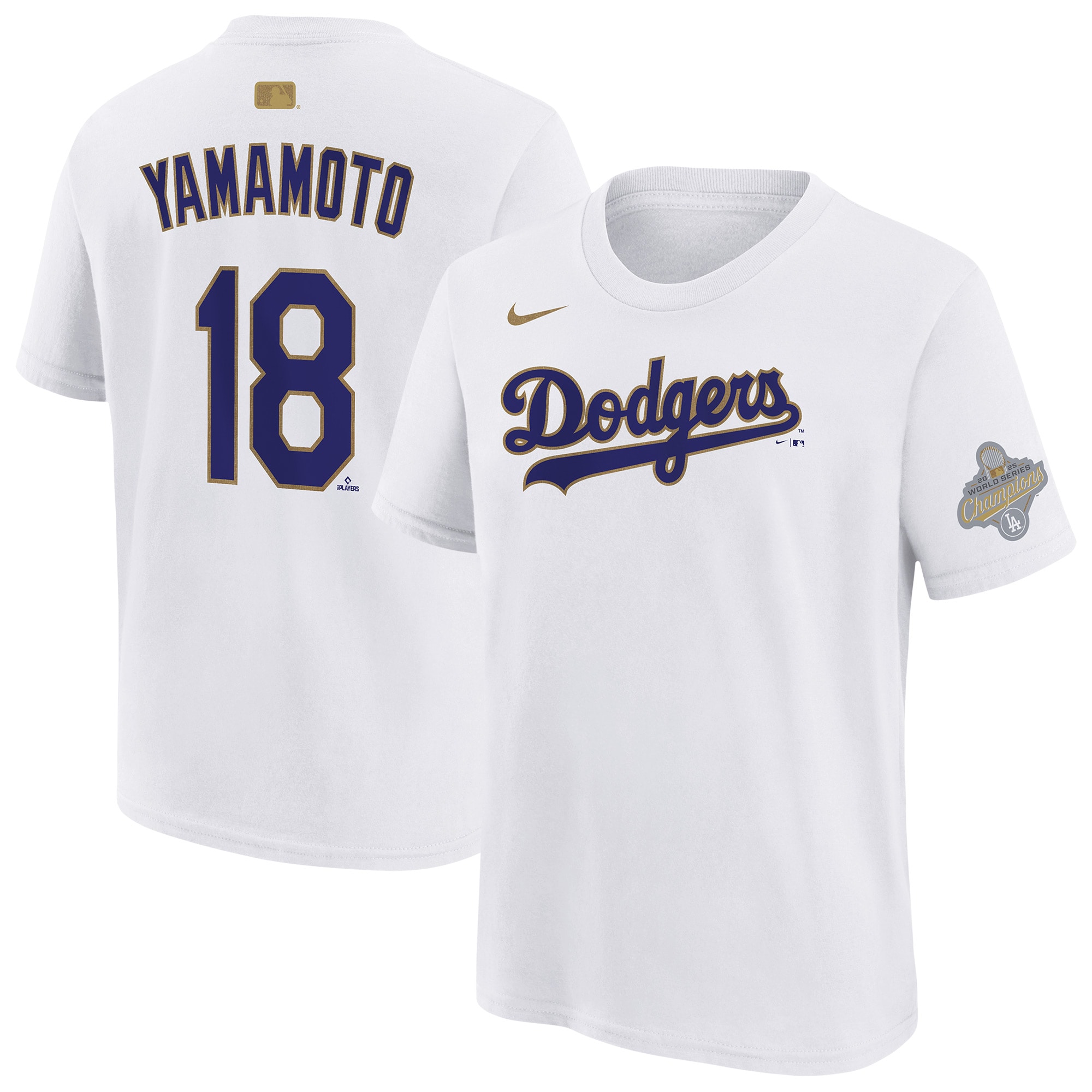 Yoshinobu Yamamoto Los Angeles Dodgers Youth 2026 Gold Collection Name & Number T-Shirt - White