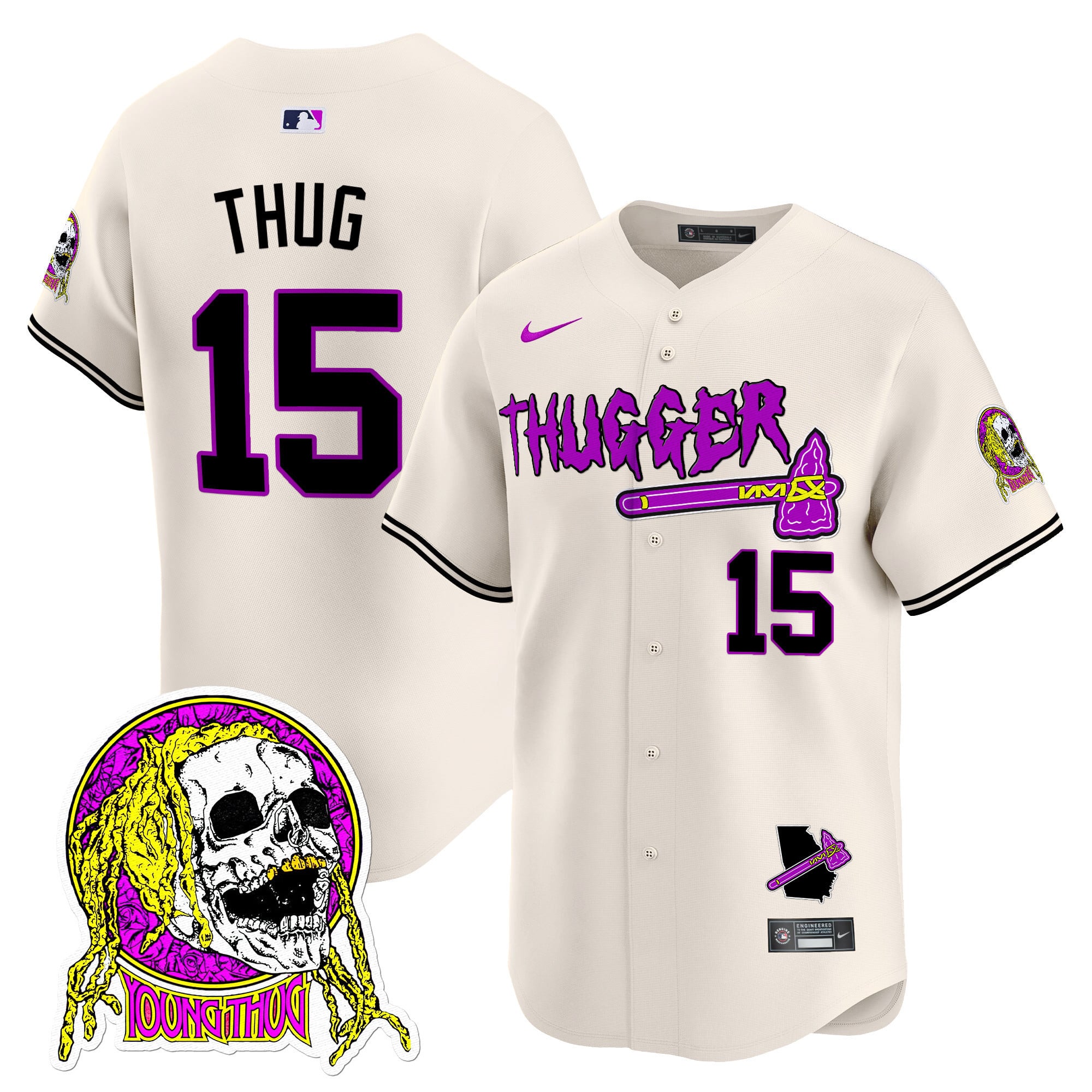 Young Thug Baseball Jersey - Nike Young Thug Cream Baseball Jersey