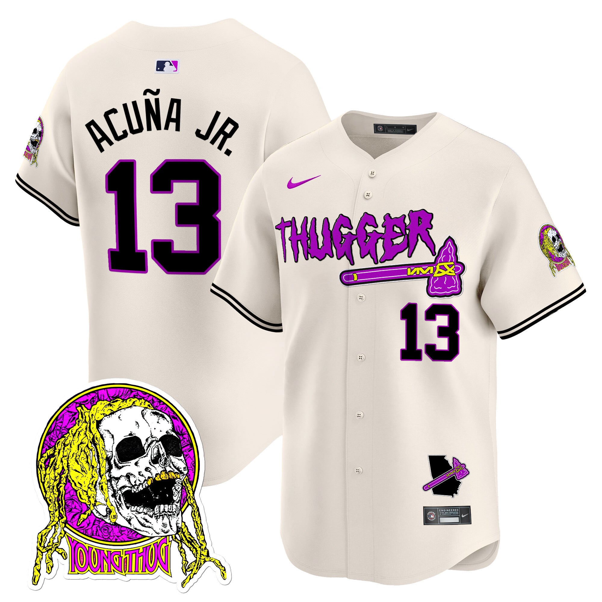 Alternative view of Young Thug Baseball Jersey - Nike Young Thug Cream Baseball Jersey